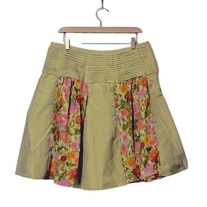 Persaman New York Chartreuse Green Pink Floral Sequined Panals Full Skirt Sz 10P